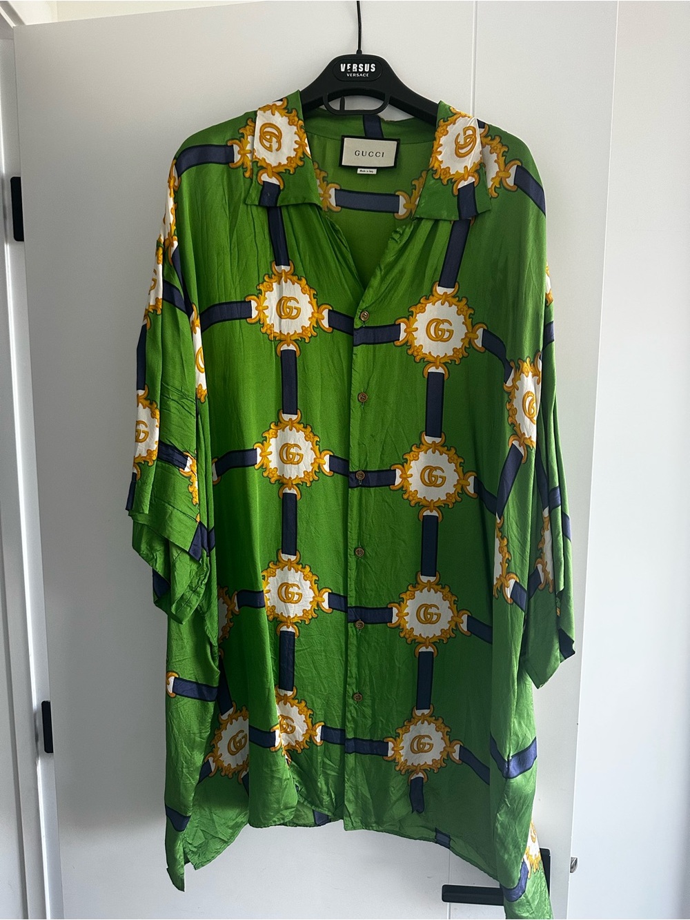 Gucci Green Silk Shirt with Gold and Navy Accents